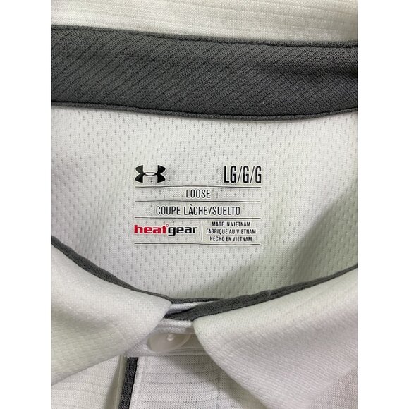 Under Armour Mens HeatGear Polo Shirt White Loose Fit L Breathable Lightweight - Picture 2 of 5